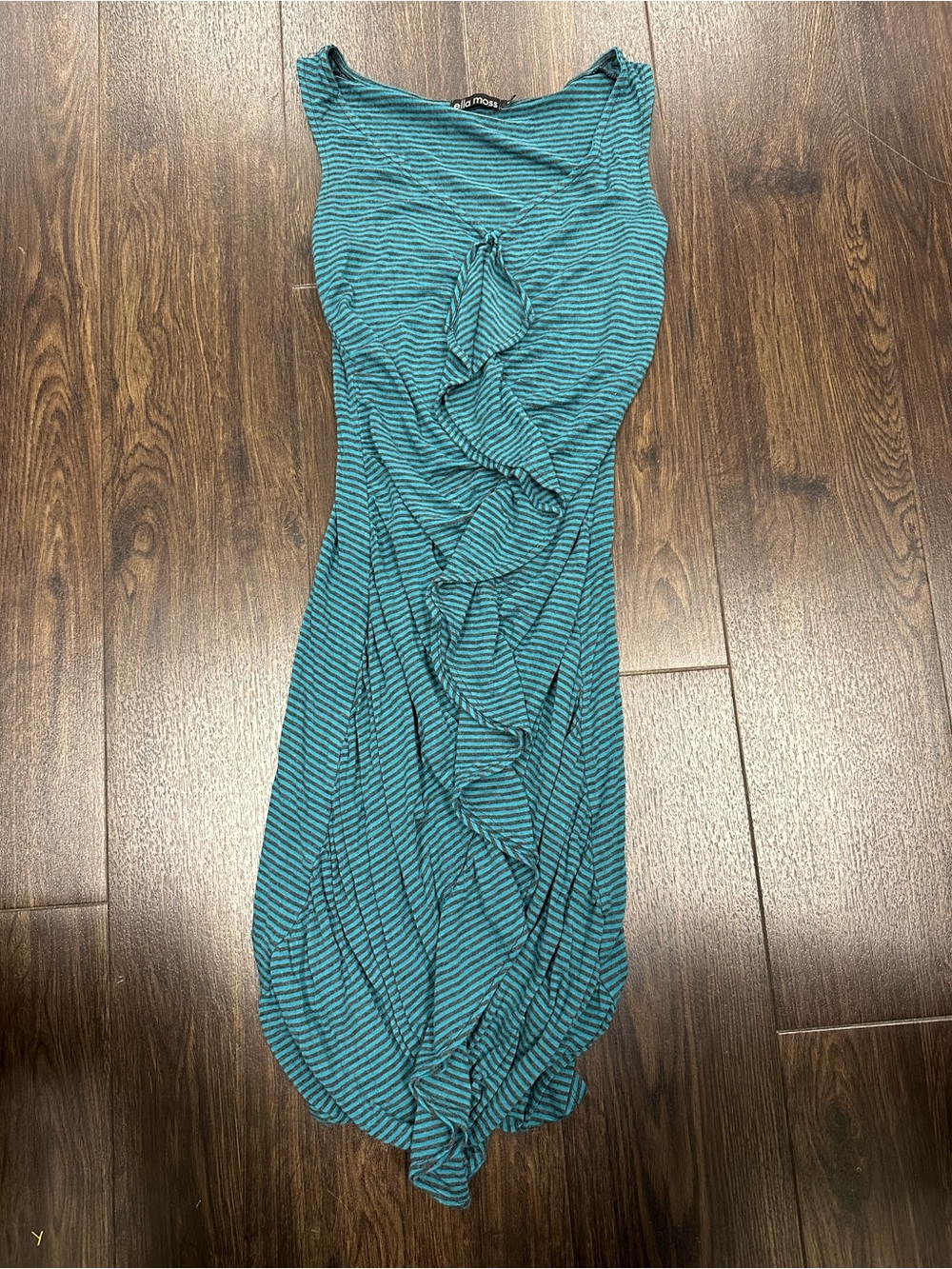 Ella Moss‎ Y2K Teal Striped Ruffle Front Dress XS